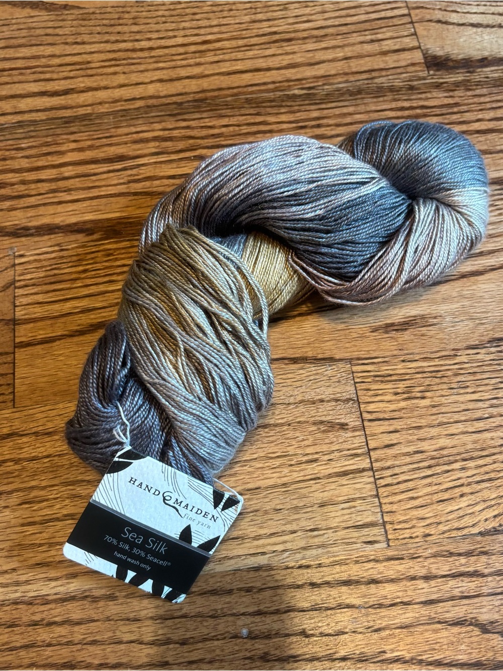 Hand Maiden Yarn Sea Silk 70% Silk 30% Seacell Pewter Gray Fingering Knitting